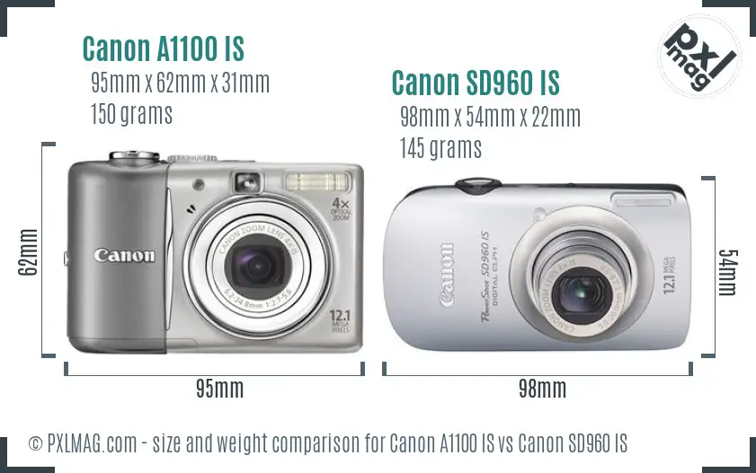 Canon A1100 IS vs Canon SD960 IS size comparison