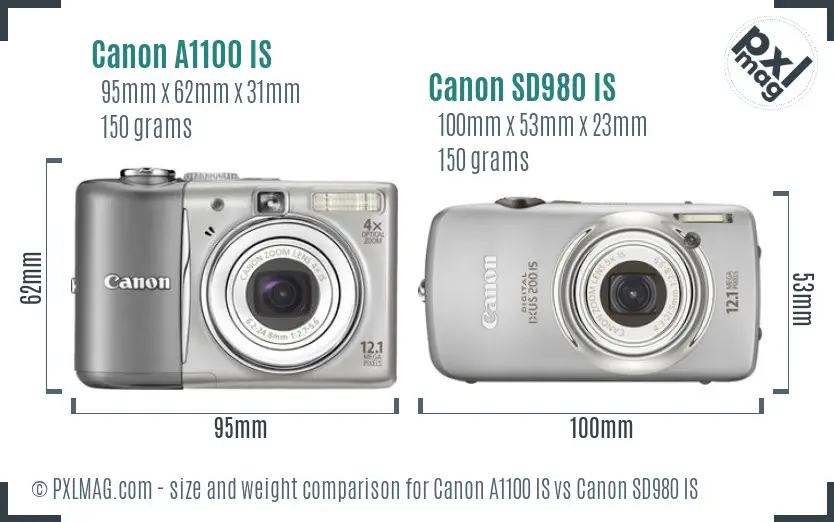 Canon A1100 IS vs Canon SD980 IS size comparison
