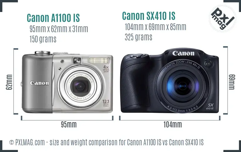 Canon A1100 IS vs Canon SX410 IS size comparison