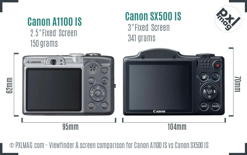 Canon A1100 IS vs Canon SX500 IS Screen and Viewfinder comparison
