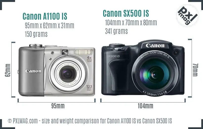 Canon A1100 IS vs Canon SX500 IS size comparison