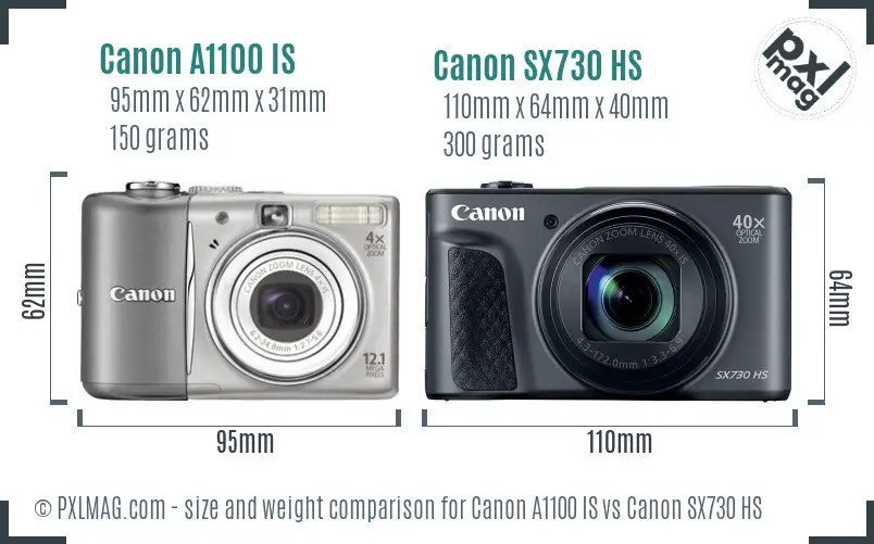 Canon A1100 IS vs Canon SX730 HS size comparison