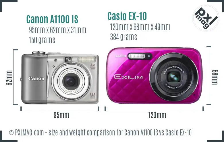 Canon A1100 IS vs Casio EX-10 size comparison
