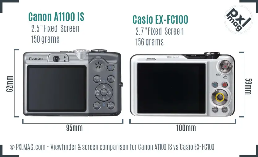 Canon A1100 IS vs Casio EX-FC100 Screen and Viewfinder comparison