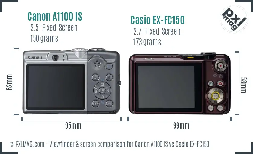 Canon A1100 IS vs Casio EX-FC150 Screen and Viewfinder comparison