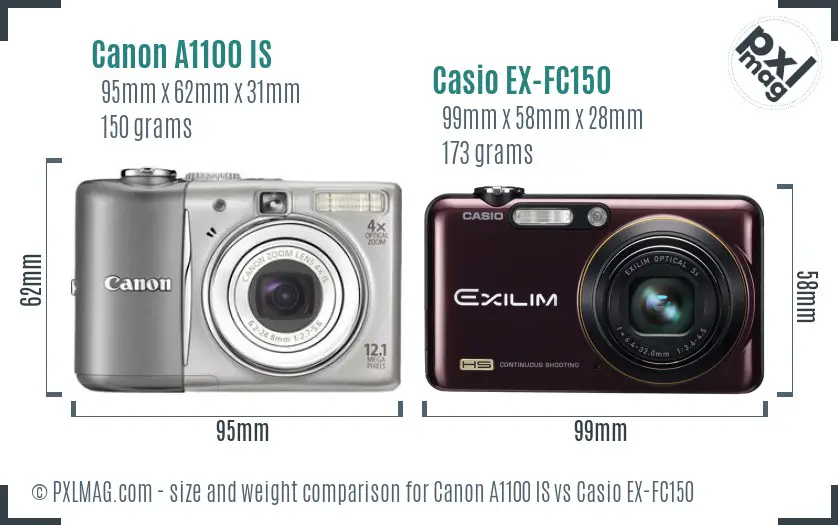 Canon A1100 IS vs Casio EX-FC150 size comparison