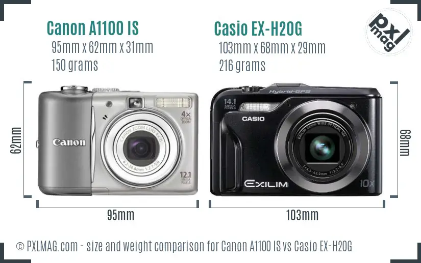 Canon A1100 IS vs Casio EX-H20G size comparison Canon A1100 IS vs Casio EX-H20G size comparison