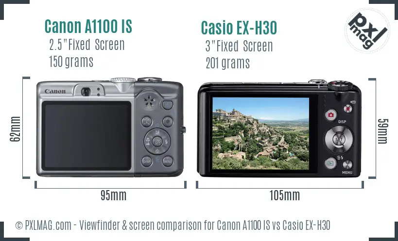 Canon A1100 IS vs Casio EX-H30 Screen and Viewfinder comparison Canon A1100 IS vs Casio EX-H30 Screen and Viewfinder comparison