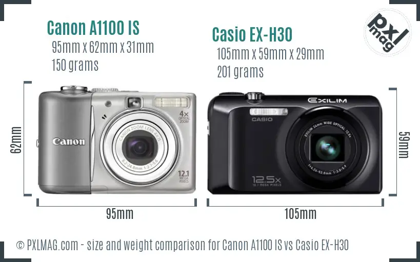 Canon A1100 IS vs Casio EX-H30 size comparison Canon A1100 IS vs Casio EX-H30 size comparison