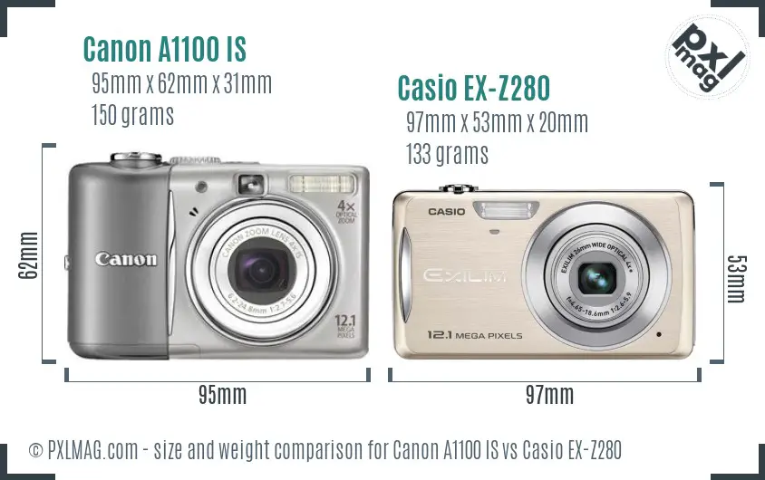 Canon A1100 IS vs Casio EX-Z280 size comparison