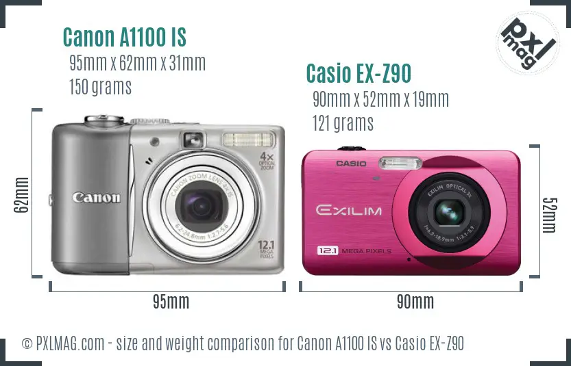 Canon A1100 IS vs Casio EX-Z90 size comparison