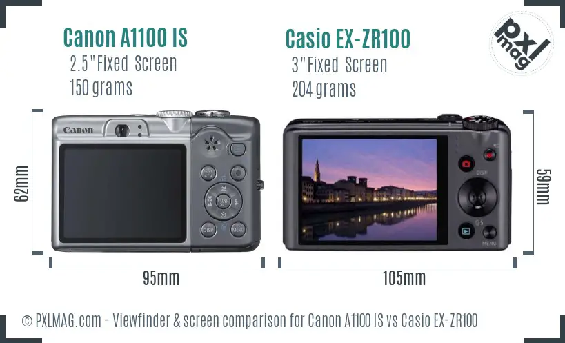 Canon A1100 IS vs Casio EX-ZR100 Screen and Viewfinder comparison