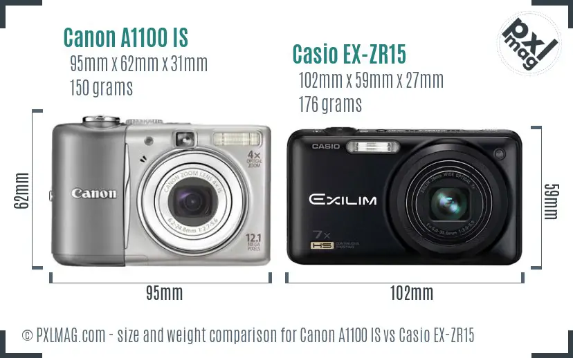 Canon A1100 IS vs Casio EX-ZR15 size comparison