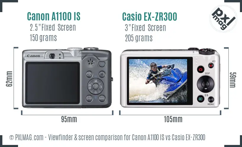 Canon A1100 IS vs Casio EX-ZR300 Screen and Viewfinder comparison