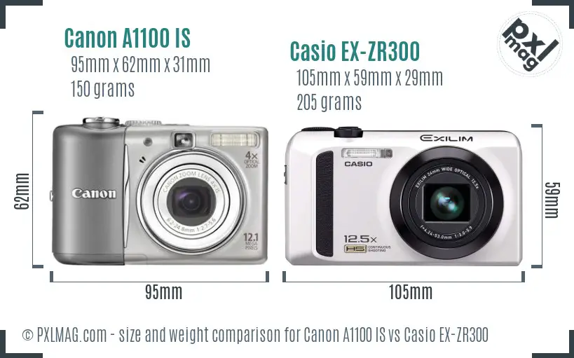 Canon A1100 IS vs Casio EX-ZR300 size comparison