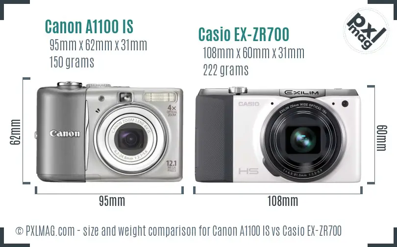 Canon A1100 IS vs Casio EX-ZR700 size comparison Canon A1100 IS vs Casio EX-ZR700 size comparison