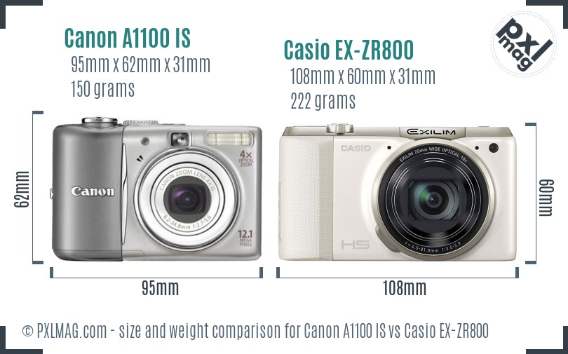 Canon A1100 IS vs Casio EX-ZR800 size comparison Canon A1100 IS vs Casio EX-ZR800 size comparison