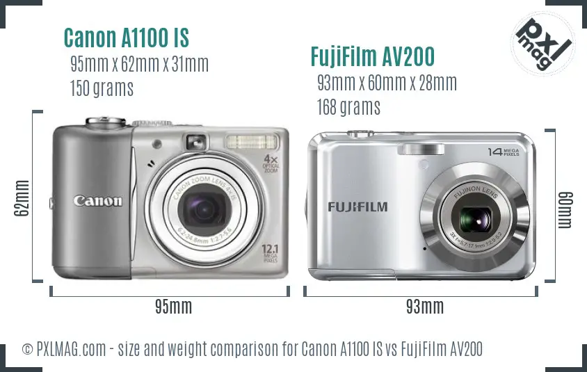 Canon A1100 IS vs FujiFilm AV200 size comparison Canon A1100 IS vs FujiFilm AV200 size comparison