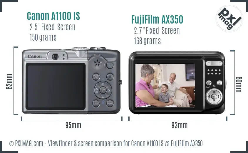 Canon A1100 IS vs FujiFilm AX350 Screen and Viewfinder comparison