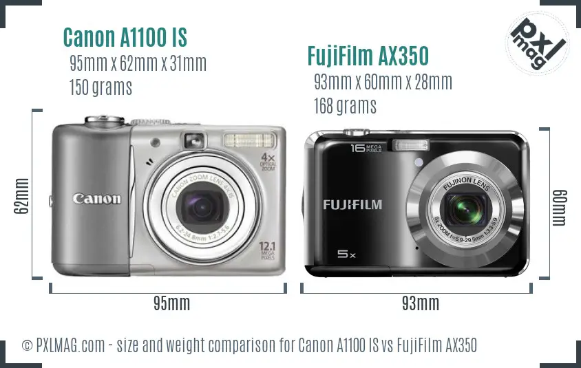 Canon A1100 IS vs FujiFilm AX350 size comparison