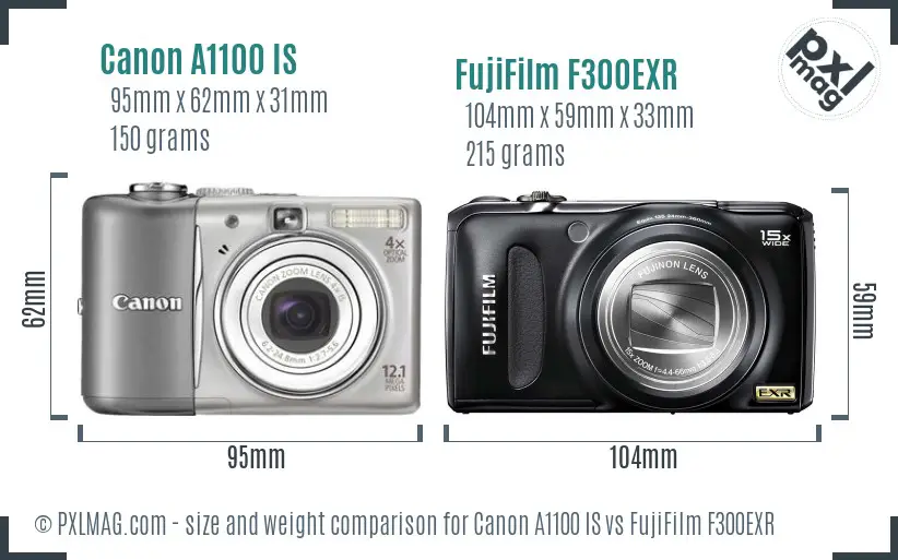 Canon A1100 IS vs FujiFilm F300EXR size comparison