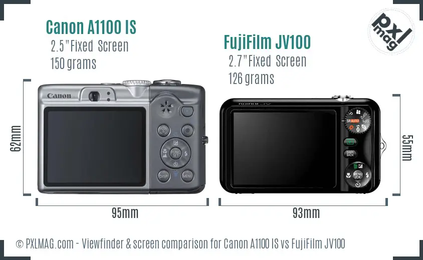 Canon A1100 IS vs FujiFilm JV100 Screen and Viewfinder comparison