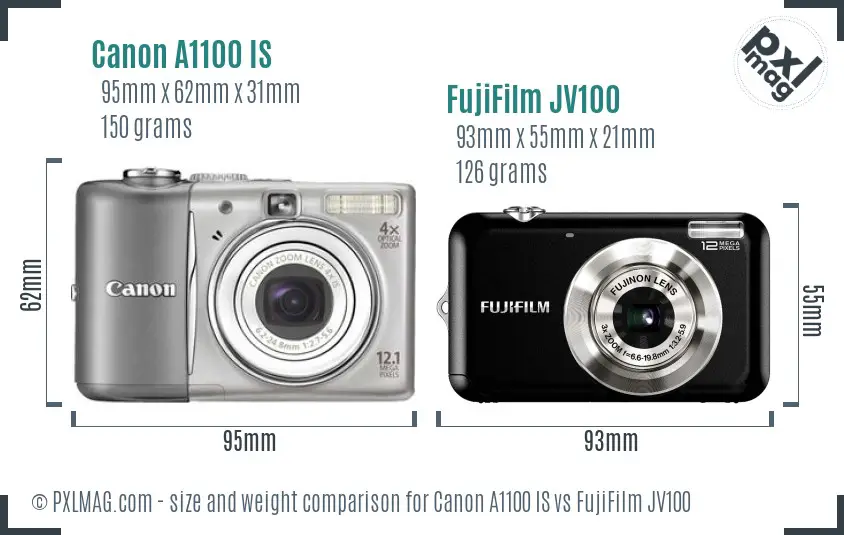 Canon A1100 IS vs FujiFilm JV100 size comparison