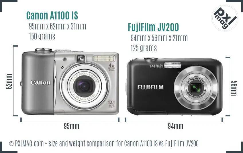 Canon A1100 IS vs FujiFilm JV200 size comparison Canon A1100 IS vs FujiFilm JV200 size comparison