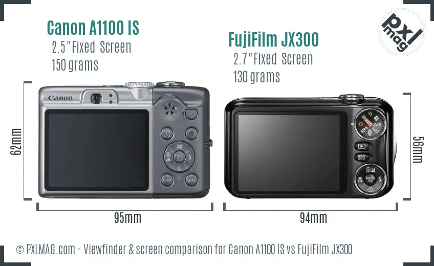 Canon A1100 IS vs FujiFilm JX300 Screen and Viewfinder comparison
