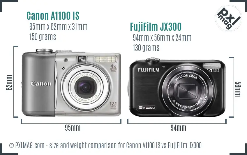 Canon A1100 IS vs FujiFilm JX300 size comparison