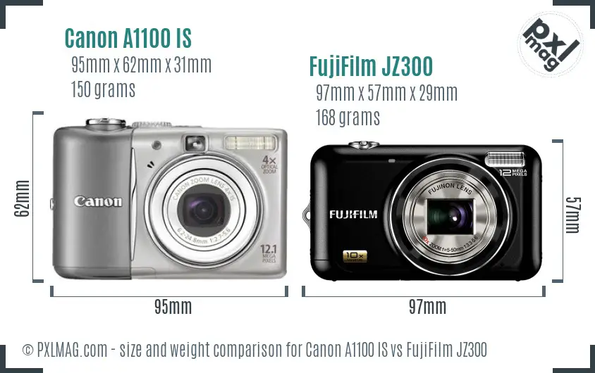 Canon A1100 IS vs FujiFilm JZ300 size comparison