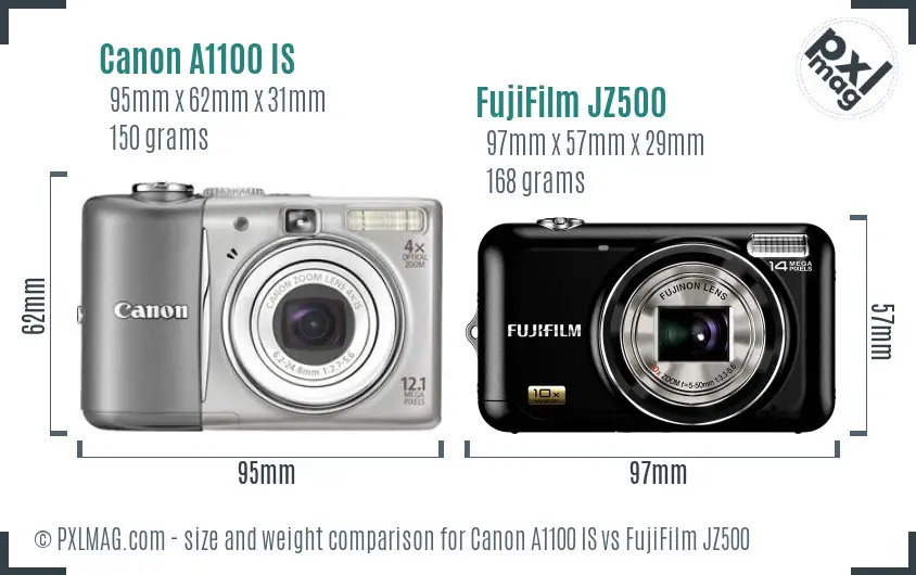 Canon A1100 IS vs FujiFilm JZ500 size comparison Canon A1100 IS vs FujiFilm JZ500 size comparison