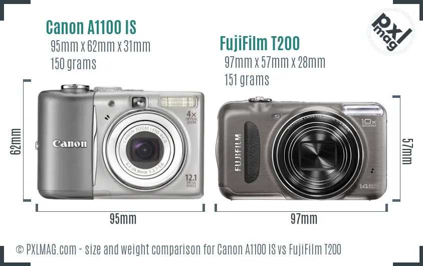 Canon A1100 IS vs FujiFilm T200 size comparison