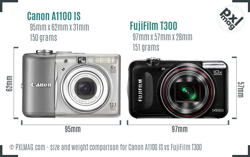 Canon A1100 IS vs FujiFilm T300 size comparison