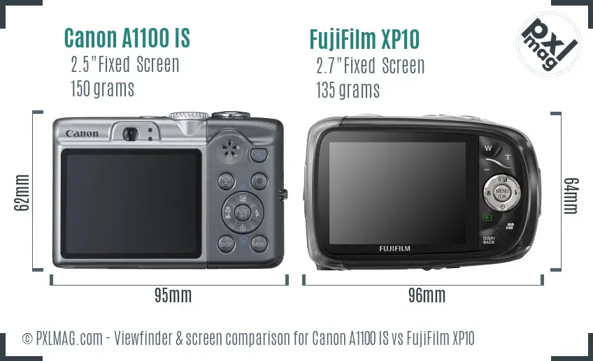 Canon A1100 IS vs FujiFilm XP10 Screen and Viewfinder comparison