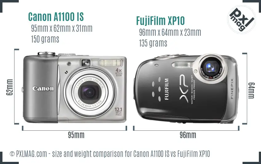 Canon A1100 IS vs FujiFilm XP10 size comparison