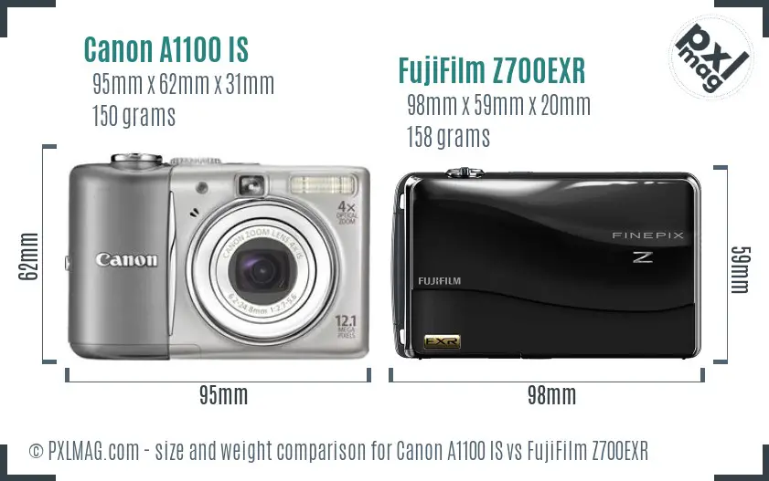Canon A1100 IS vs FujiFilm Z700EXR size comparison