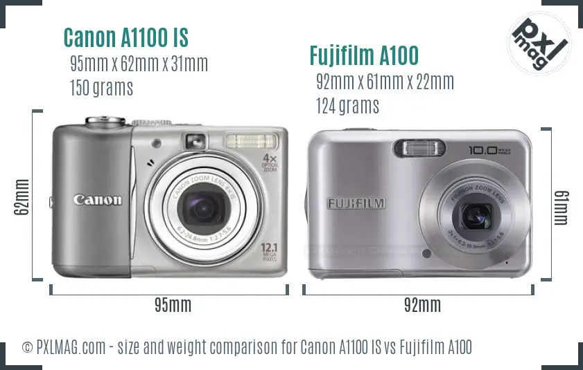 Canon A1100 IS vs Fujifilm A100 size comparison Canon A1100 IS vs Fujifilm A100 size comparison
