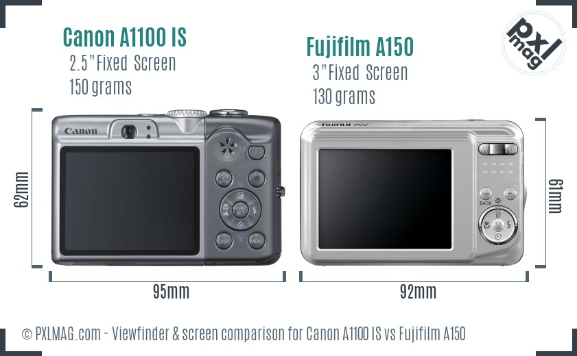 Canon A1100 IS vs Fujifilm A150 Screen and Viewfinder comparison