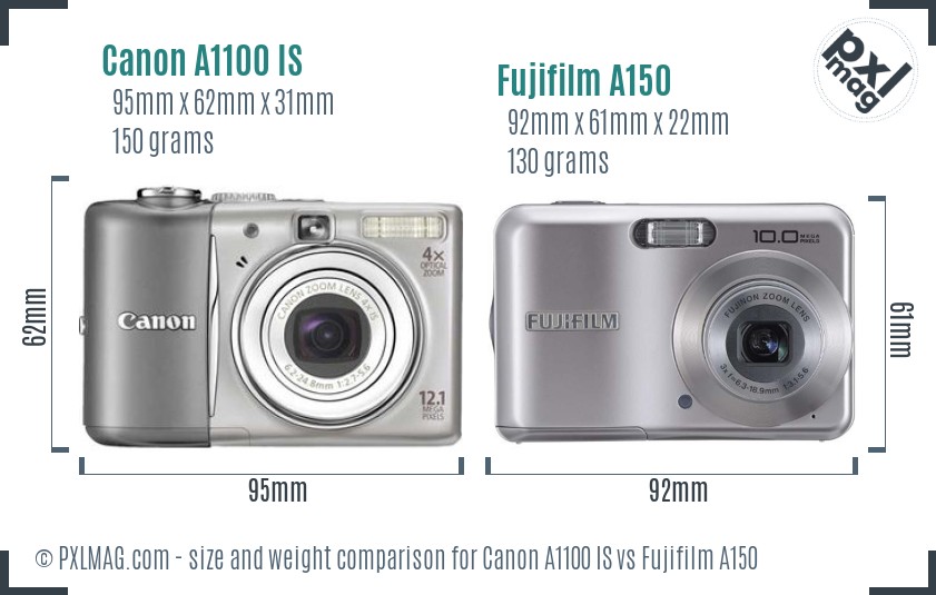 Canon A1100 IS vs Fujifilm A150 size comparison