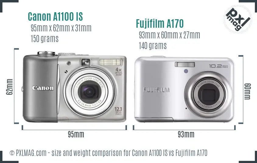 Canon A1100 IS vs Fujifilm A170 size comparison Canon A1100 IS vs Fujifilm A170 size comparison