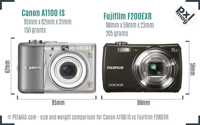 Canon A1100 IS vs Fujifilm F200EXR size comparison Canon A1100 IS vs Fujifilm F200EXR size comparison