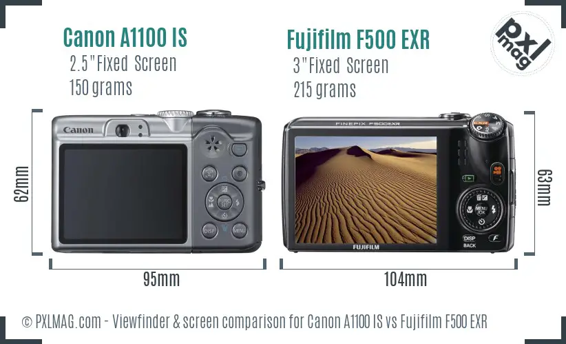 Canon A1100 IS vs Fujifilm F500 EXR Screen and Viewfinder comparison