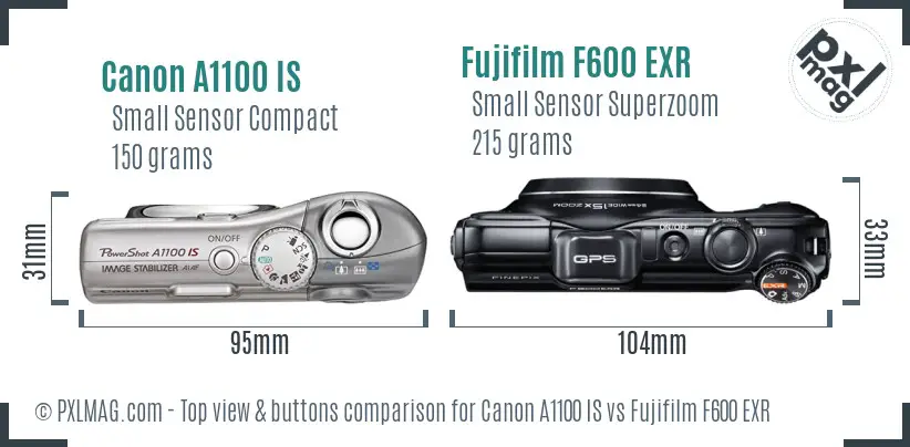 Canon A1100 IS vs Fujifilm F600 EXR top view buttons comparison