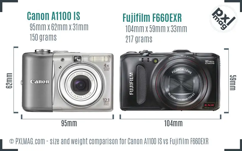 Canon A1100 IS vs Fujifilm F660EXR size comparison