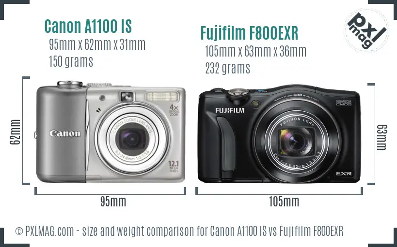 Canon A1100 IS vs Fujifilm F800EXR size comparison