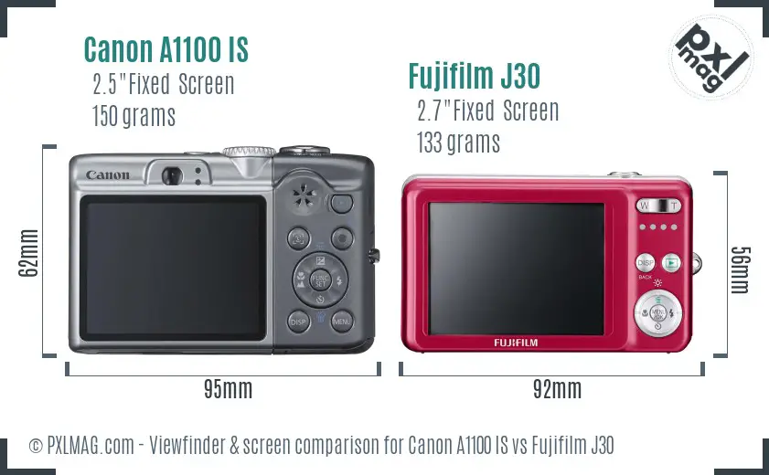 Canon A1100 IS vs Fujifilm J30 Screen and Viewfinder comparison