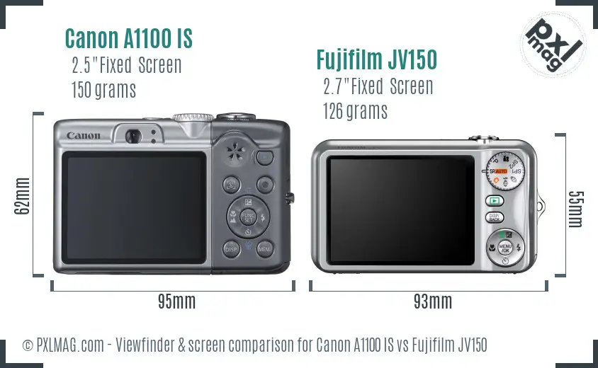 Canon A1100 IS vs Fujifilm JV150 Screen and Viewfinder comparison