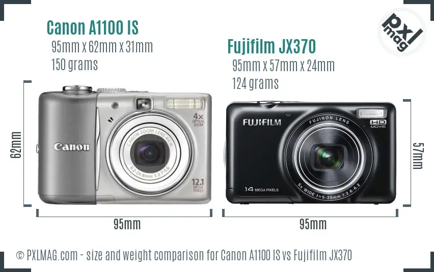 Canon A1100 IS vs Fujifilm JX370 size comparison