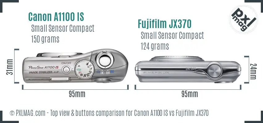 Canon A1100 IS vs Fujifilm JX370 top view buttons comparison